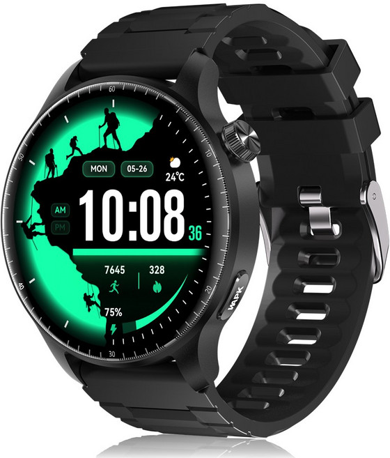 WAPIK AI운동인식 1.52인치 AMOLED 대화면 블루투스 스마트워치 ST50 통화가능 한글판, GPS + 블루투스, 3.8cm, 블랙