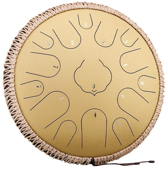 華蜀 空靈鼓 樂器 15音 鋼舌鼓 忘憂鼓 天鼓 空鈴鼓 蓮花鼓 療癒樂器, 1個, 金 13吋