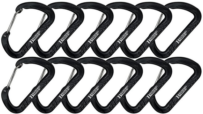 Branded Boards Bushcraft 알루미늄 카라비너 와이어 게이트 스프링 스냅 클립 링크 후크 블랙 또는 실버 6팩 12팩 실버 115206, 블랙 12팩