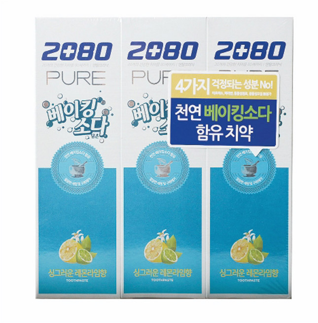 애경 2080 베이킹소다 레몬라임 치약 120g*3 x6개, 120g, 1세트