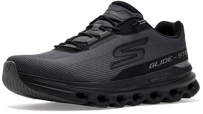 Skechers 남성용 고 런 글라이드 스텝 아치 핏 애클러 블랙/차콜