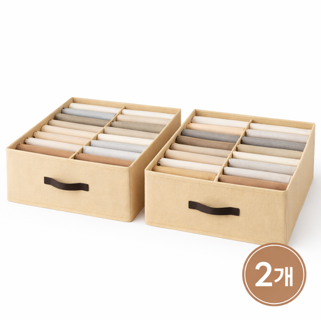 하스몰 대용량 16칸 와이드 의류 옷 정리함, 베이지, 2개