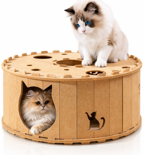 디오두 원형 터널 고양이 숨숨집, 1개, 우드 베이지