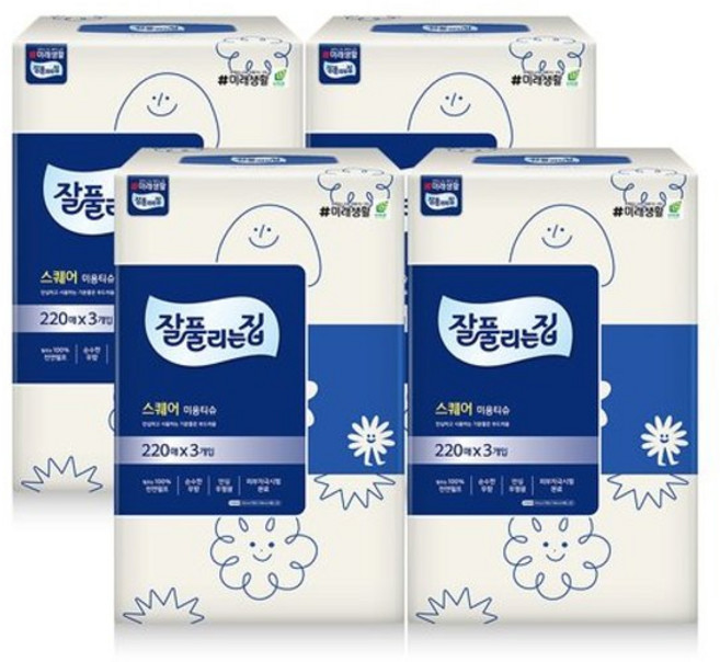 미래생활 잘풀리는집 천연펄프 미용티슈 3입 220매 4개