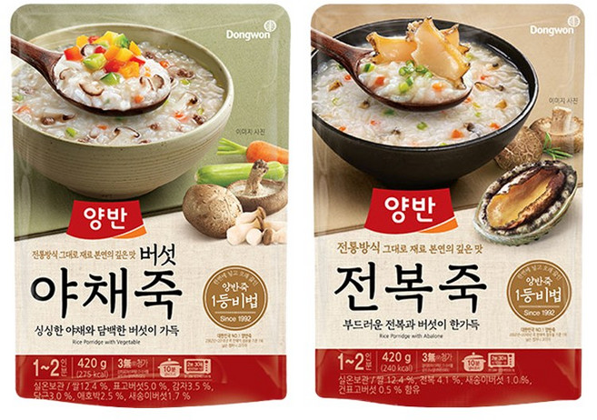 동원 양반죽 420g 버섯야채죽5개+전복죽5개/총10개입/파우치형/영양죽/무료배송, 10개