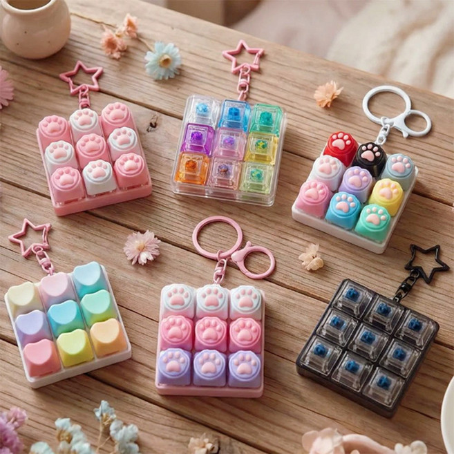 달토끼상점 led 키캡 키링 9구 키보드, 1개, 네모마카롱