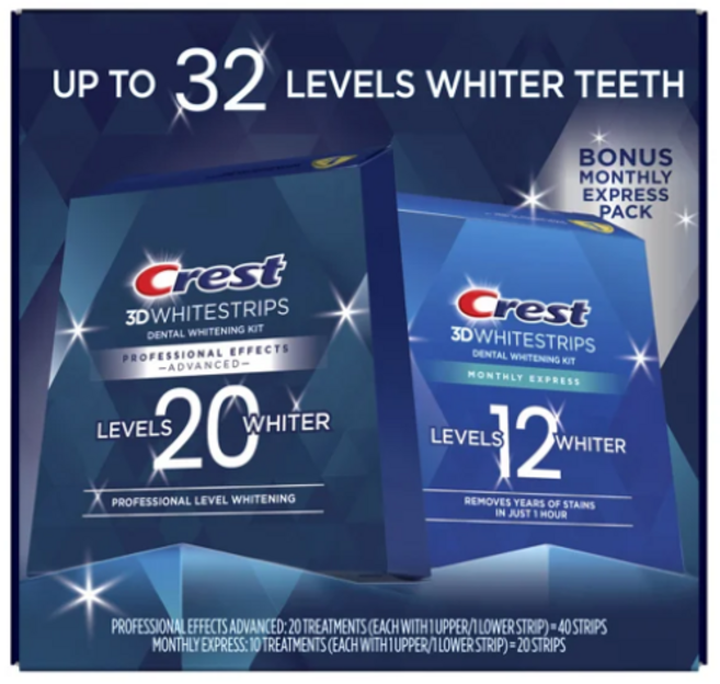 크레스트 Crest 3D 프로페셔널 이펙트 & 슈프림 브라이트 화이트닝 키트 62스트립