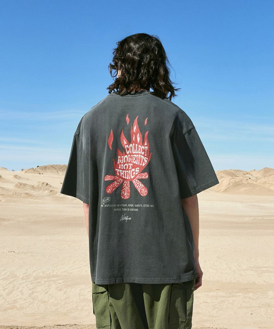 FLUKE 캠프 메시지 피그먼트 반팔 티셔츠 다크그레이 FST737