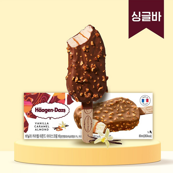 하겐다즈 아이스크림 스틱바_바닐라카라멜아몬드, 1개, 80ml