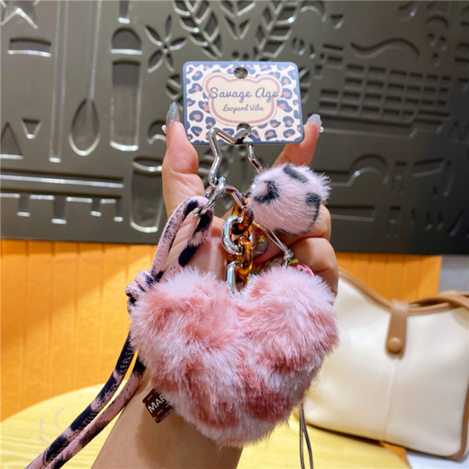 하트 퍼폼 레오파드 퍼 키링 가방고리 자동차 털키링