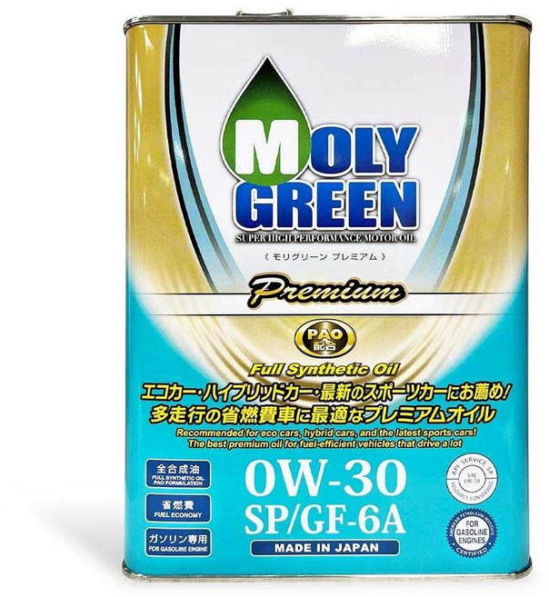 MOLY GREEN Premium SP/GF-6A 全合成引擎機油 適用於節能車與油電車, 0w30, 1個, 4L