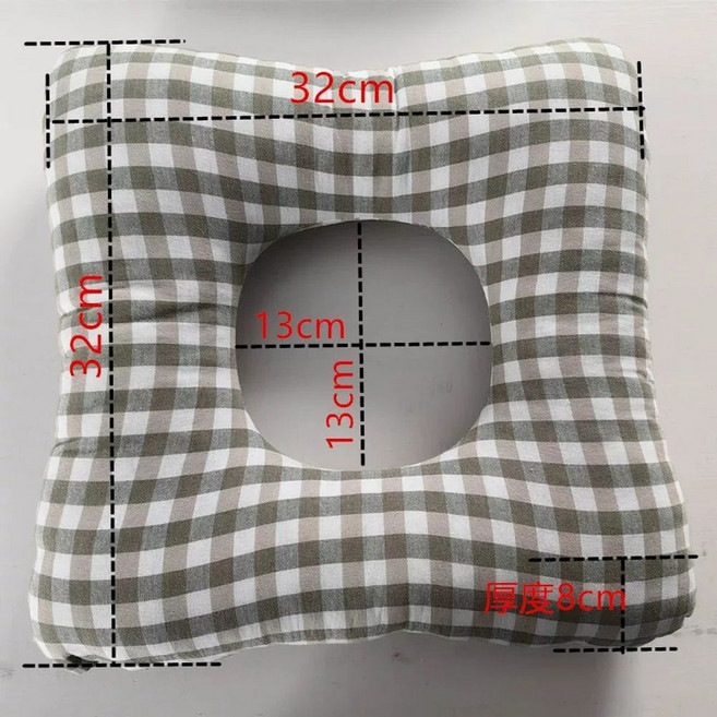 귀보호 구멍 귀눌림방지 통기성 패딩 그린체크 침실 베개 귀 낮잠 거친 5-8cm 그린체크, C. 녹색 격자 작은 조리개