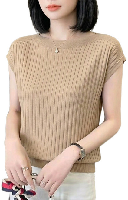 쥬베아르 여성 루즈핏 보트넥 반팔 니트 니트티 쿨 티셔츠