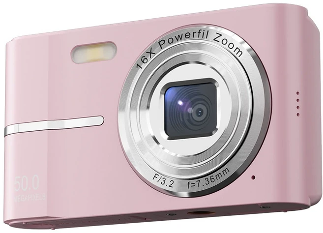 2.4吋復古數位相機 入門級便攜CCD風格 學生旅遊相機, 粉色+64G內存卡+讀卡器+轉換頭