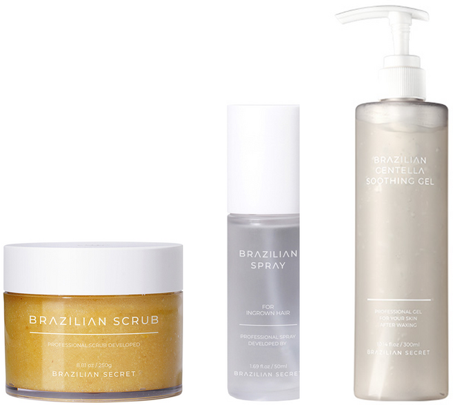 브라질리언시크릿 브라질리언 왁싱 애프터케어 세트 왁싱 후 인그로운헤어 관리, 수딩케어(스크럽+스프레이+수딩젤), 레몬&위치하젤, 1개