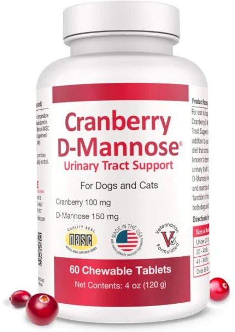 크랜베리 D-만노스 요로 건강 보조제개 고양이용 – 방광 지원 추출물 비타민 C 포함 신장 기능 증진 60 정제형 츄어블 Pet Solutons, 60정, 1개 - 쿠팡