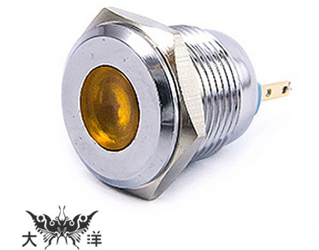大洋 16mm 銅鍍鉻平面指示燈(焊線式), 1個, DC12V 白色