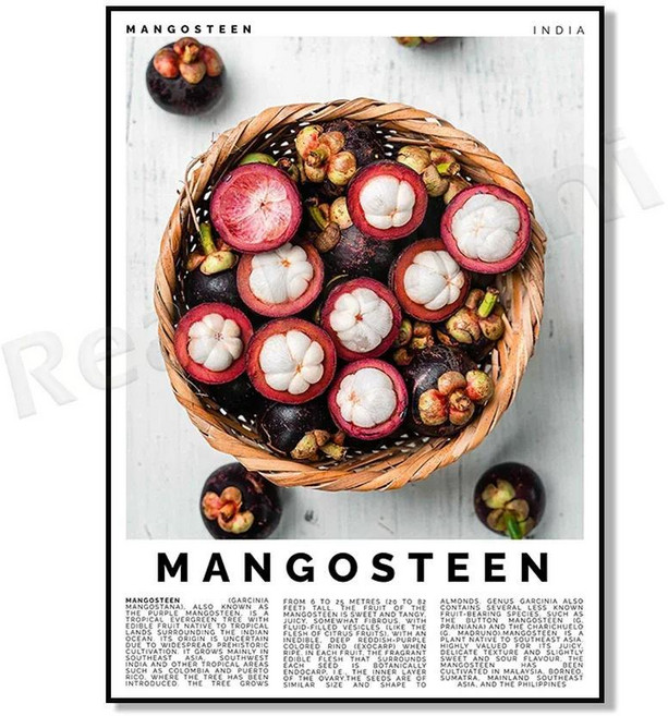 리치 아카이 과라나 수박 자보 두리안 람부탄 망고스틴 구아바 바나나 사과 과일 장식 주방 포스터, 1개, 3. 1 / H. 40x60cm Canvas