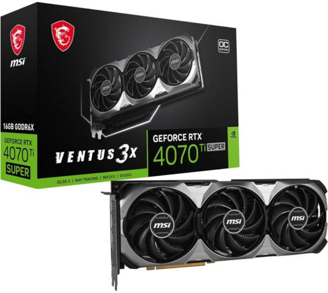 MSI GeForce RTX 4070Ti 슈퍼 16G 게이밍 X 슬림 PCIe 4.0 VD8726 그래픽 카드 약 3개의 슬롯 두께와 팬 포함, 2) VENTUS 3 fan model