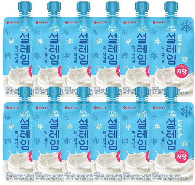 저당 아이스크림 설레임 밀크쉐이크 160ml, 12개