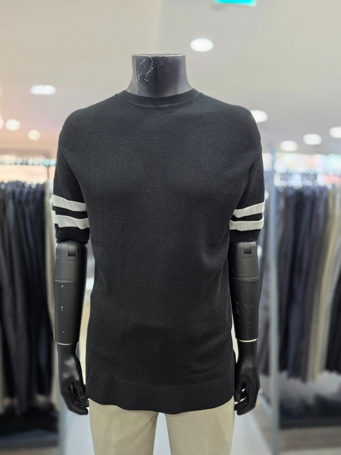 레노마 옴므 S/S 블랙 면혼방 소매 포인트 라운드 반팔 니트 PBMKT52_BP_BP