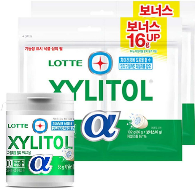 롯데 자일리톨 껌 알파 오리지날(용기) 86gx1개+알파 리필102gx2개/ 자일리톨67%, 1개, 86g