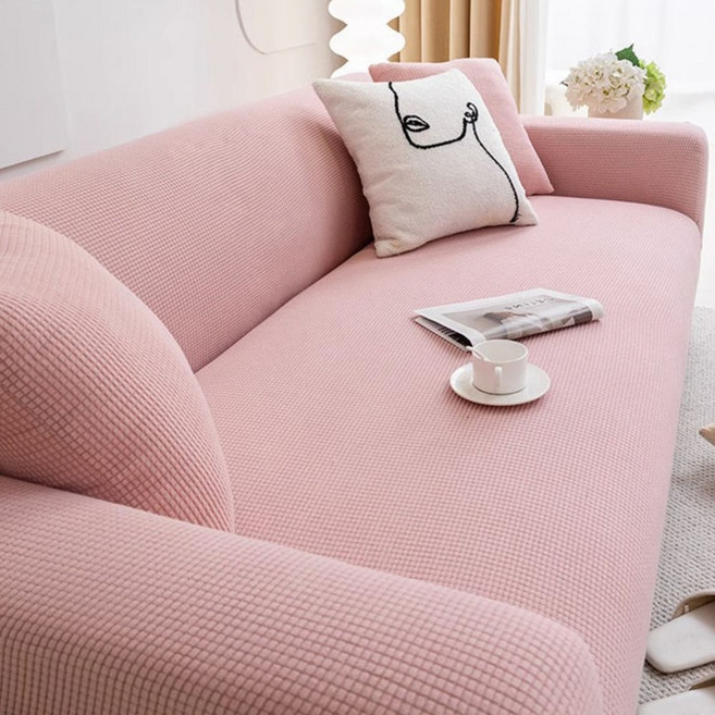 [먼지 없는] 커버무드 고탄력 와플 소파커버 + 자체제작 고정 스펀지, 핑크, 1개