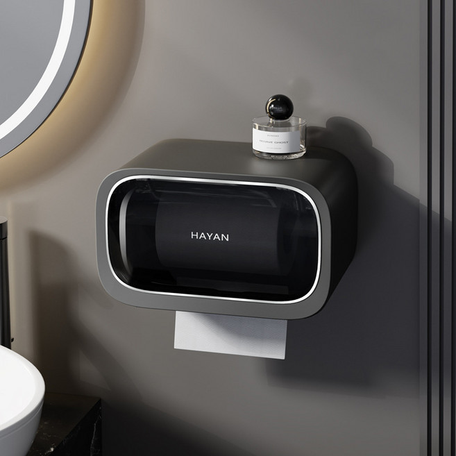 락톡마켓 무타공 반투명 박스형 다용도 화장실 휴지 케이스 휴지걸이, 1개, 다크 그레이 1P