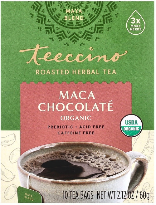 Teeccino 유기농 볶은 허브차 마카 초콜릿 카페인 무함유 티백 10개 60g(2.12oz), Teeccino유기농볶은허브차마카초콜릿카페인무함유티백1, 1개