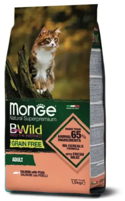 [CAT]몬지 비와일드 그레인프리 어덜트 연어 1.5kg /12개월 이상의 고양이, 1개