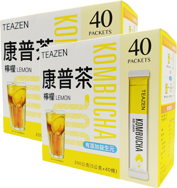 TEAZEN 康普茶 檸檬口味, 5g, 2箱, 40個裝
