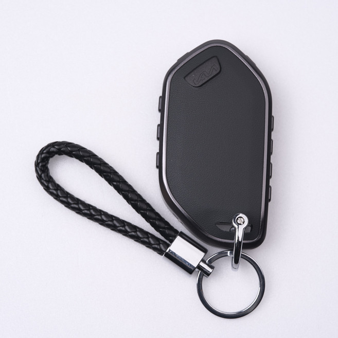 옳다스토어 기아 신형 가죽 메탈 키케이스, 9버튼, 블랙 세트