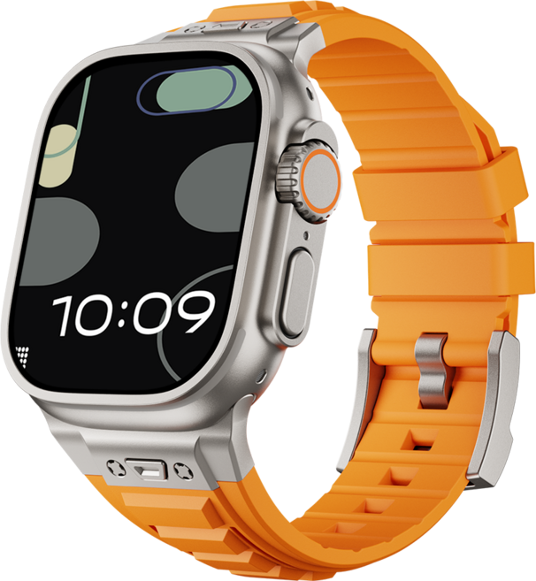 케이스어스 애플워치 호환 엘라스틱 실리콘 시계줄 스트랩, 실버&오렌지, 1개