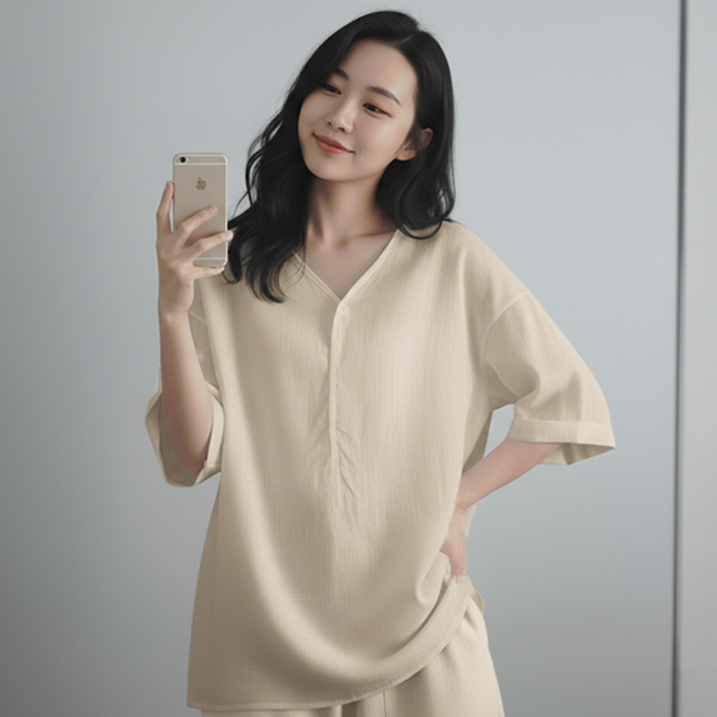 데일로엔 여성 여름 브이넥 오버핏 빅사이즈 반팔 티셔츠