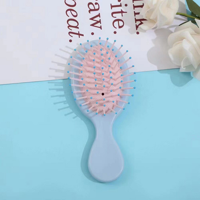 귀여운 마카롱 디자인 미니 쿠션 헤어 브러쉬 두피 마사지 휴대용 빗, 1개, 연한 남색