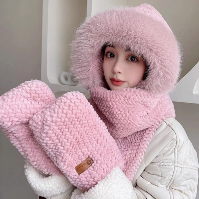 에이코어 퍼 후드 넥워머 겨울 여성 완전무장 모자 목도리