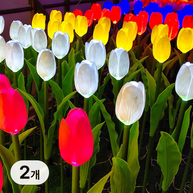 신성나라 태양광 정원등 태양열 조명 LED 조화 꽃조명 꽃등 야외등 잔디등 튤립 정원등 (2개), 레드(2개)