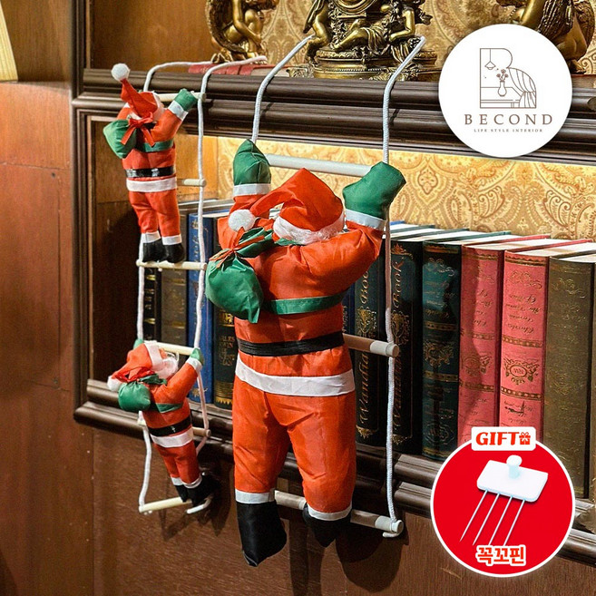 BECOND 사다리 타는 산타 인형 크리스마스 소품 벽 트리 장식 오브제, 1단산타 S, 1개