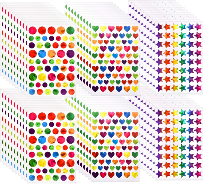 스노벨 레이저 반짝이 하트 원형 별 스티커, 혼합(S483) 30장 1710매, 2세트