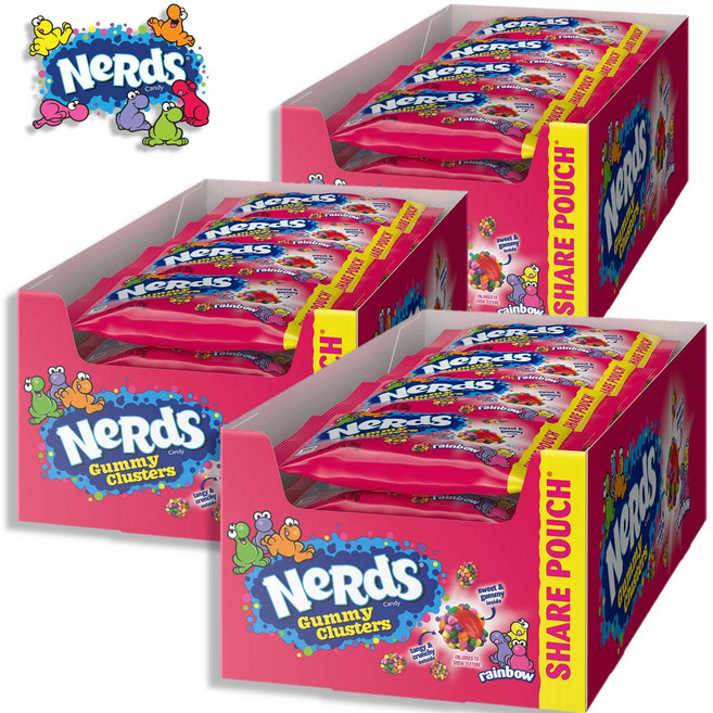 너드 구미 클러스터 레인보우 츄이캔디 3oz(85g) 12팩입 Nerds Gummy Clusters Chewy rainbow Candy 3oz/85g 12 packages, 1.02kg, 3박스