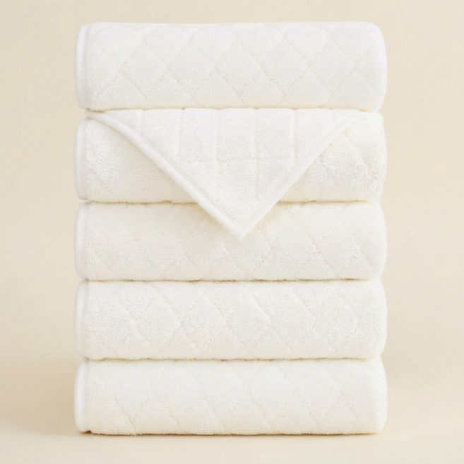 Ahomeone 고급 수건 도톰 부드러운 먼지없는 호텔수건, 화이트, 5개