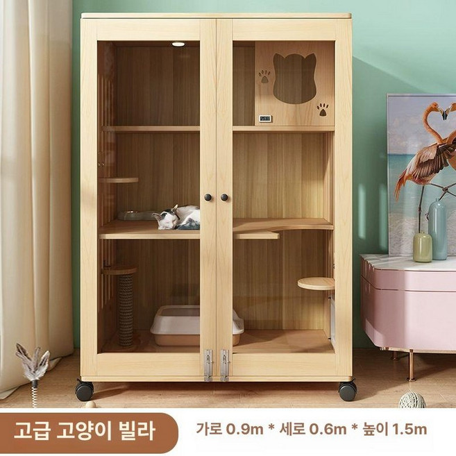 고양이빌라 하우스 호텔장 집 케이지 캣타워 원목 반려묘, 내추럴 우드 설치포함, 1개, S-2 150x90x60 A