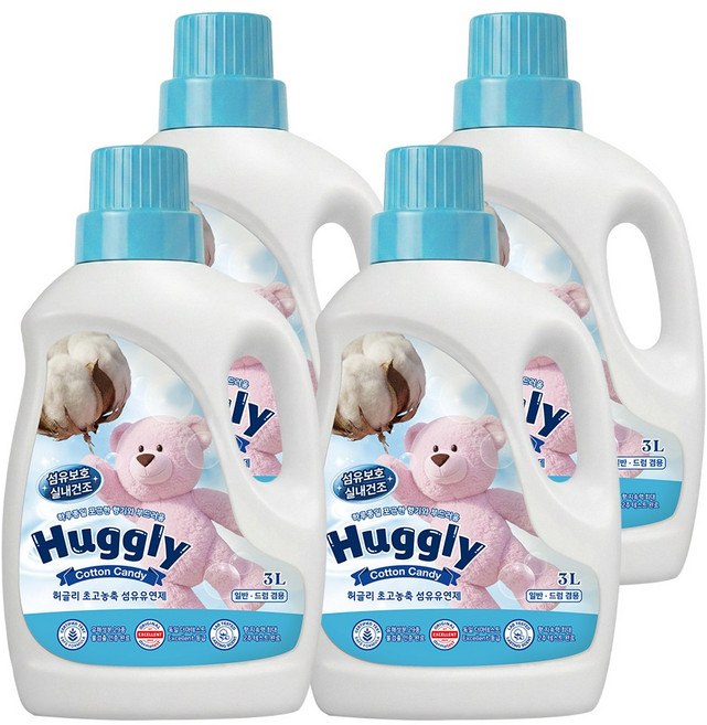 허글리 초고농축 섬유유연제 코튼캔디, 4개, 3L