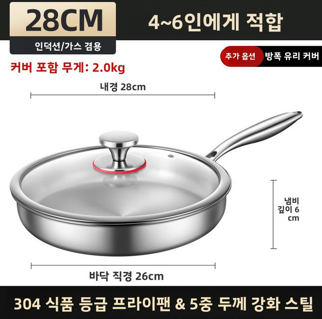프라이팬 볶음팬 코팅팬 프라이팬 2종/3종 초경량 무PFOA 주방팬 모음, [304]28cm, 기본 항목