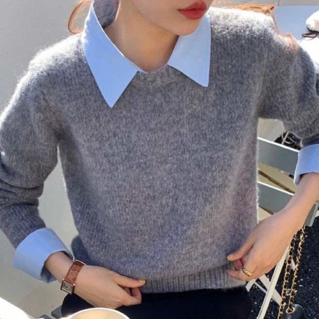 아이엠몽 여성 셔츠 레이어드 니트 티셔츠