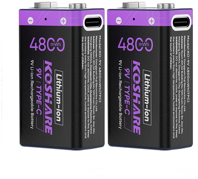 PHOMAX 9V 4800mWh 충전식 리튬배터리 고속 Type-C 충전 기타 마이크용, 1개, 2개입