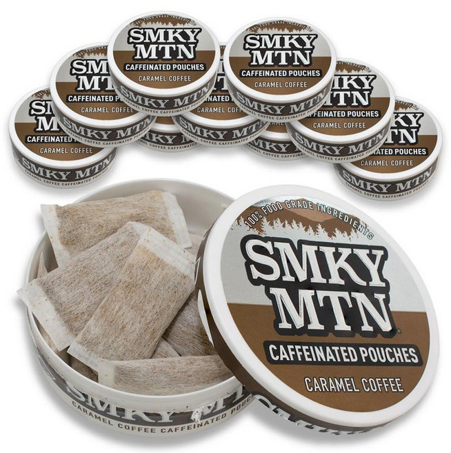 Smokey Mountain Caffeinated Pouches - Cinnamon Fire - Tobacco Free and Nicotine Free - 10 Can Box, 카페인이 함유된 캐러멜 커피
