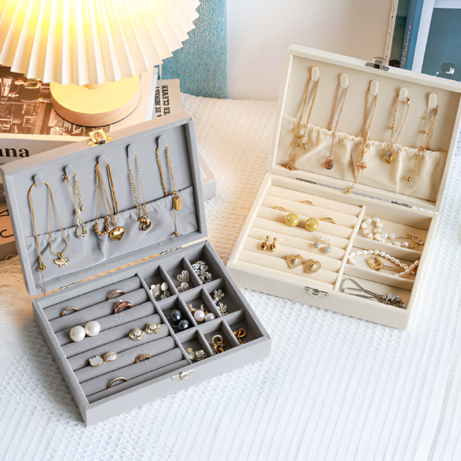 몽벨르 프리미엄 벨벳 고급 보석함, 1개, 그레이