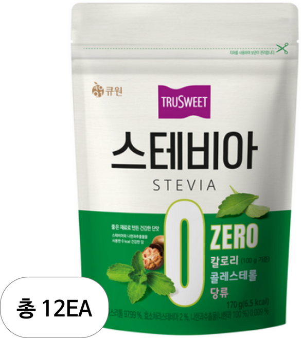 큐원 트루스위트 스테비아 / 에리스리톨 설탕대체 감미료, 170g, 12개