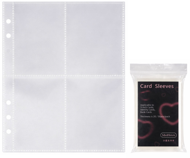 보라팬시 6공 포카바인더 4칸 양면속지 A5 (포토카드 슬리브 100장포함), 1개, 50매입